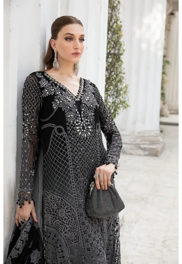 black long embroidered dress Black Floral Long Sleeve A-Line Gown with Sheer Tulle and Embroidered