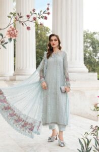 **Elegant Sky Blue Embroidered Pakistani Dress by Maria B – Luxury Wedding & Eid Outfit 2025, Formal Net Dress with Dupatta, Party Wear & Bridal Collection**