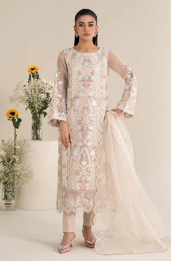 Luxury embroidered chiffon dress with intricate floral detailing