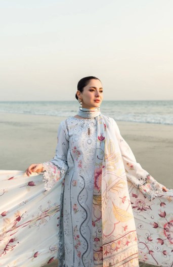 Pakistani Designer Lawn Suit for Women with Embroidered Shirt and Silk Dupatta