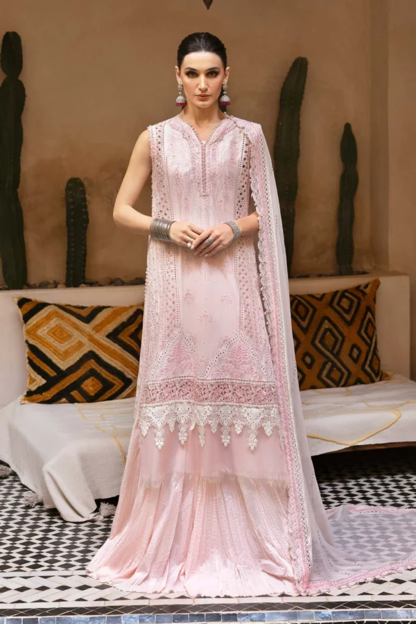Elegant pastel pink embroidered dress from Maria B - Seraphina collection.