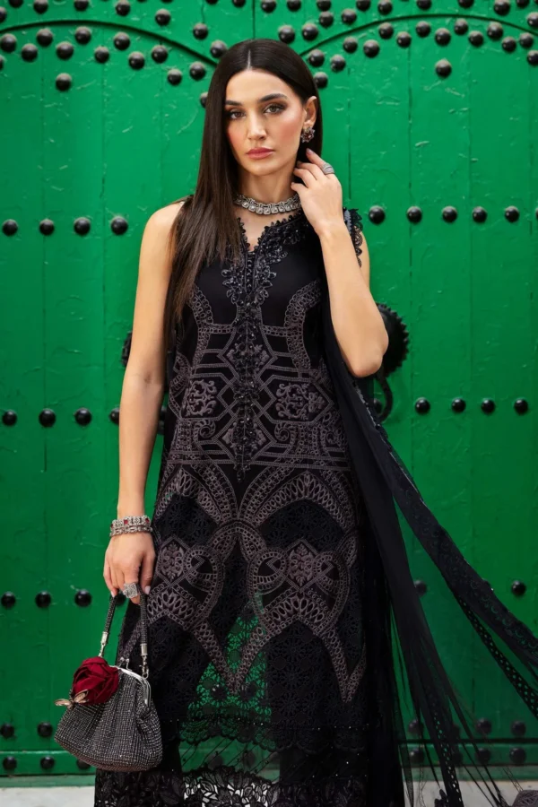 Black embroidered Maria B Lawn dress with net dupatta