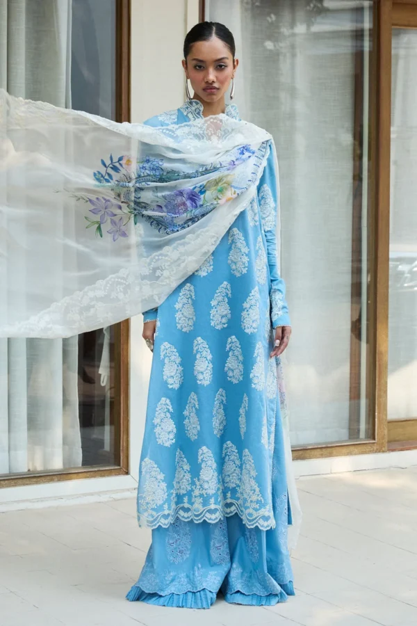 ZSJ Azurea premium lawn suit featuring elegant embroidery