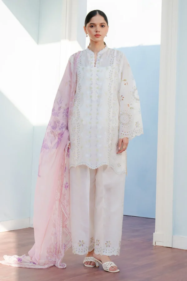 "Seraphina Summer Collection - Floral Embroidered Lawn Shirt with Rocket Net Dupatta"
