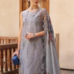 Elegant maria b aurelia in muted periwinkle with soft pastel embroidery