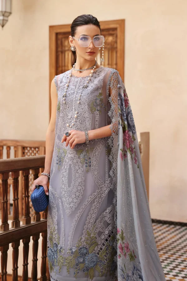 Elegant maria b aurelia in muted periwinkle with soft pastel embroidery