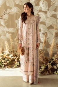 Qalamkar Zehra pastel lawn dress with classic detailing