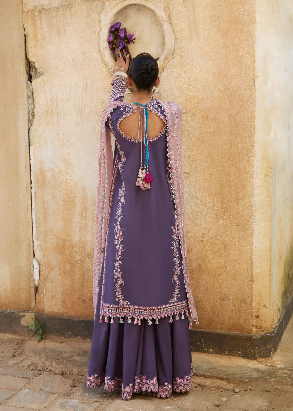 Close-up of embroidered neckline on premium lawn suit