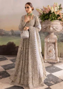 Intricately hand-embroidered bridal dress by Kanwal Malik Tania, featuring luxurious fabric, delicate embellishments, and a regal silhouette.