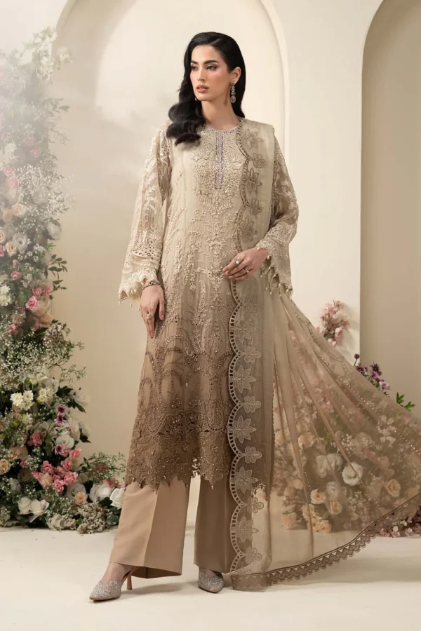 Floral organza dupatta with scalloped lace edge embroidery