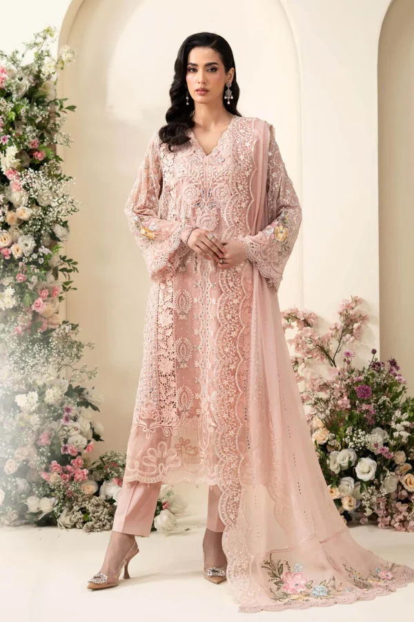 Maria B Chiffon Sale blush pink embroidered suit close-up