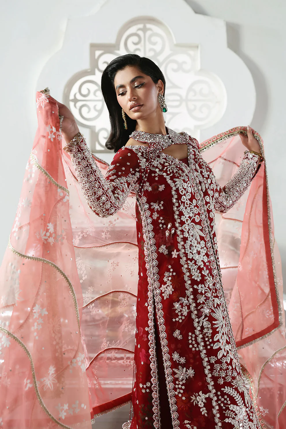 Shop Red Organza Dress For Women | Bridal Party Wear Extensively adorned red organza dress for ladies - Bridal wear