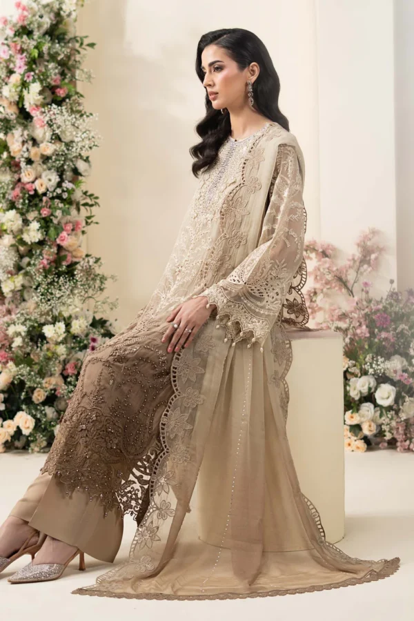 Formal Attire mocha embroidery formal suit with scalloped lace hem