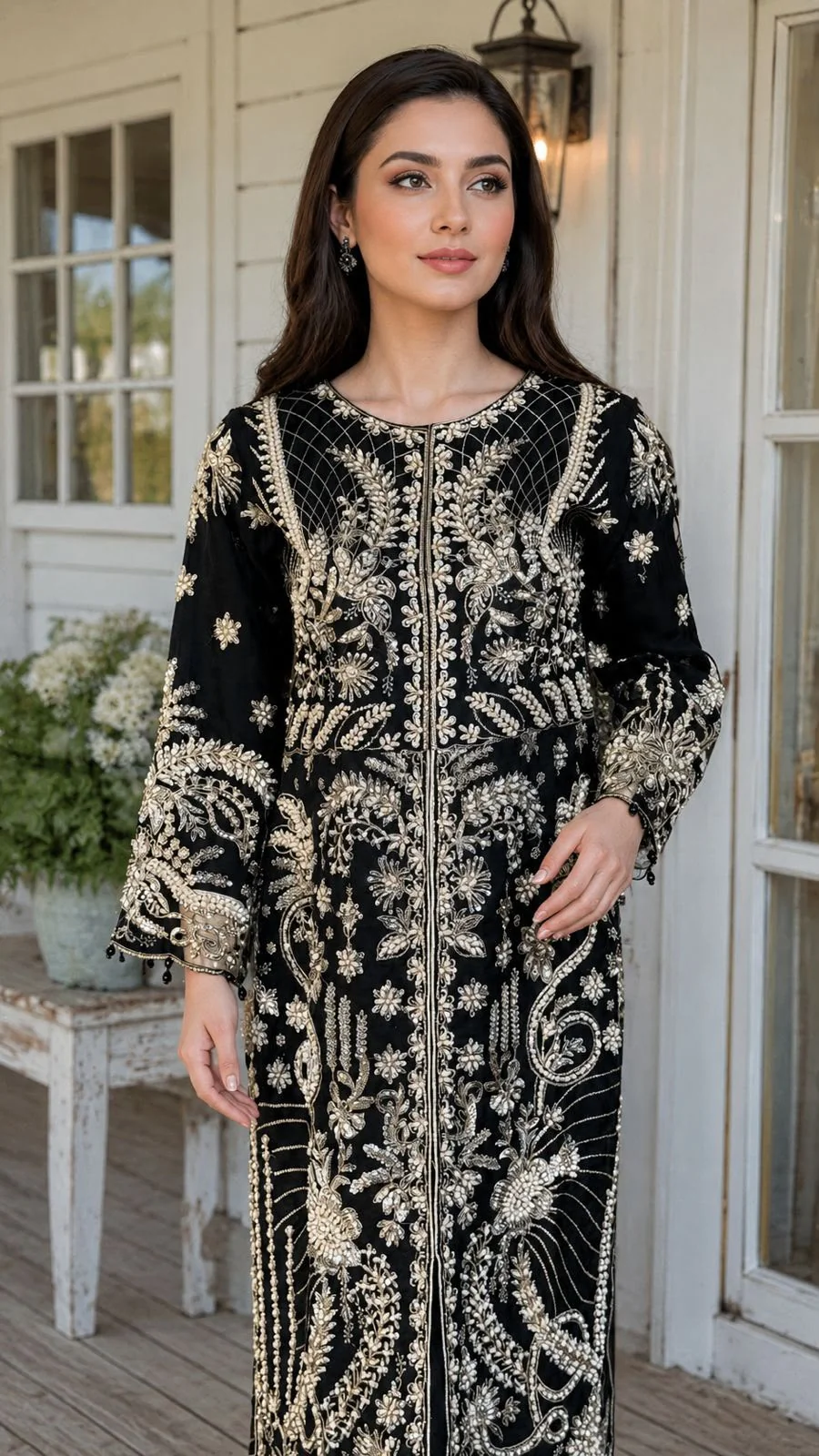 Luxury Black Silver Embroidered Wedding Reception Party Outfit Elegant black dress for weddings with net dupatta having intricate embroidery