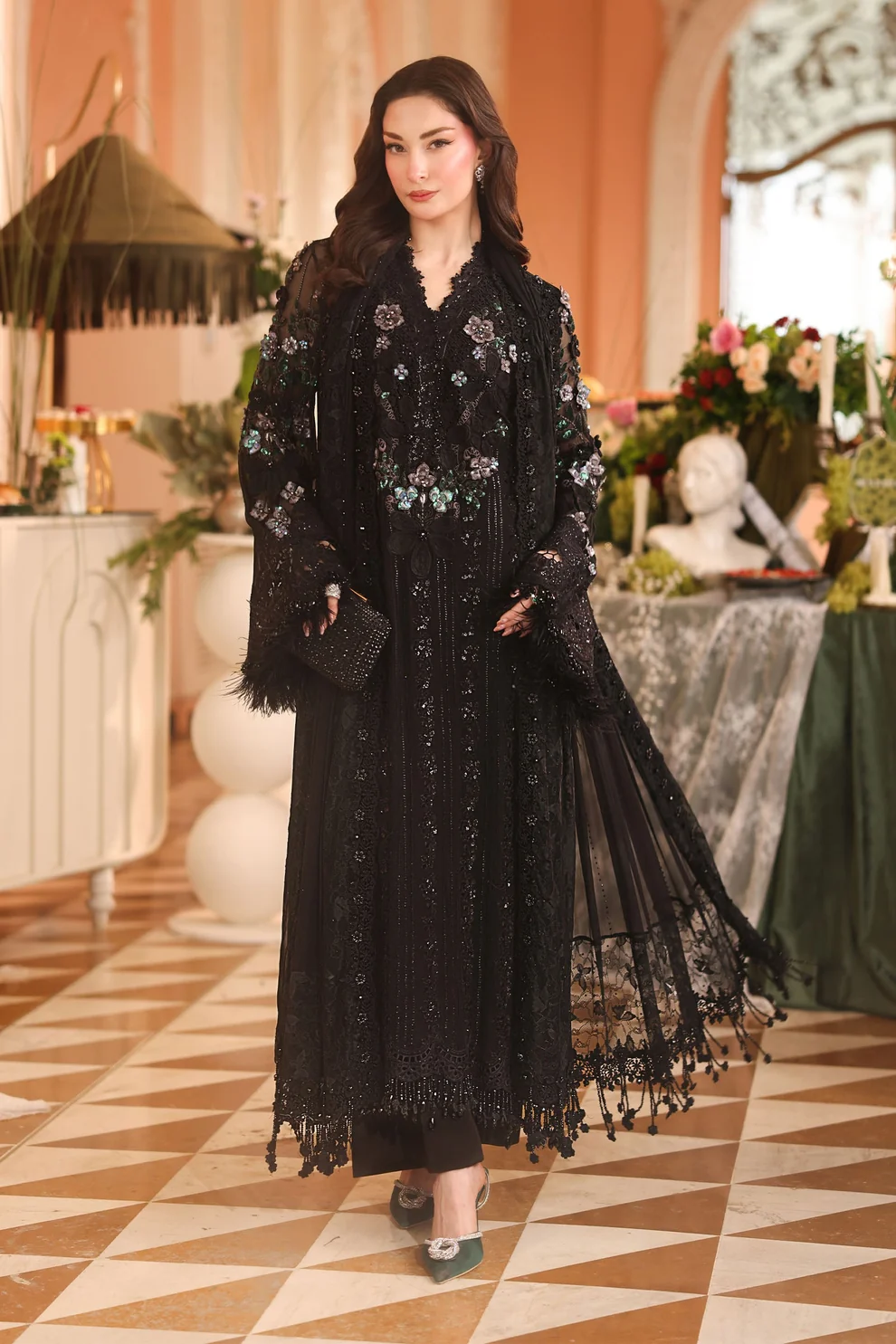 blackdress Black embroidered maxi dress for party