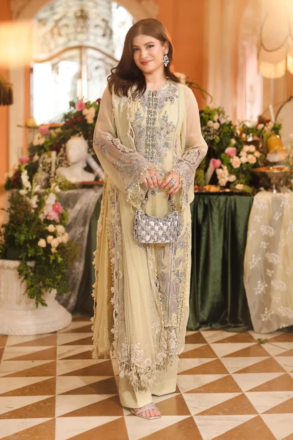 Pastel Lemon Embroidered Formal Dress for Wedding