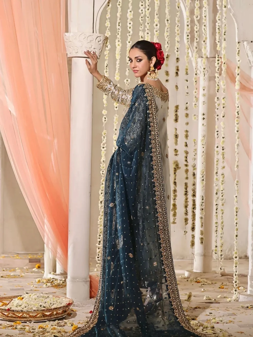 Noorjahan Three Piece Wedding Suit Noorjahan fancy dress for wedding with matching straight trouser and embroidered hem