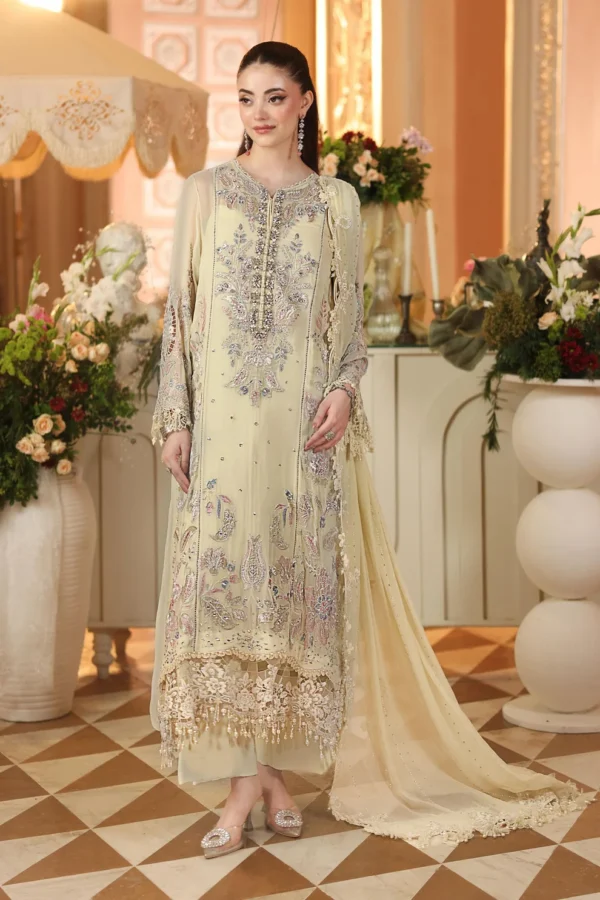 Pastel Lemon Embroidered Formal Dress for Wedding